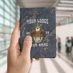 Custom Leather Passport Wallet: Freemason 33rd Degree Double-Headed Wing Down Eagle Emblem