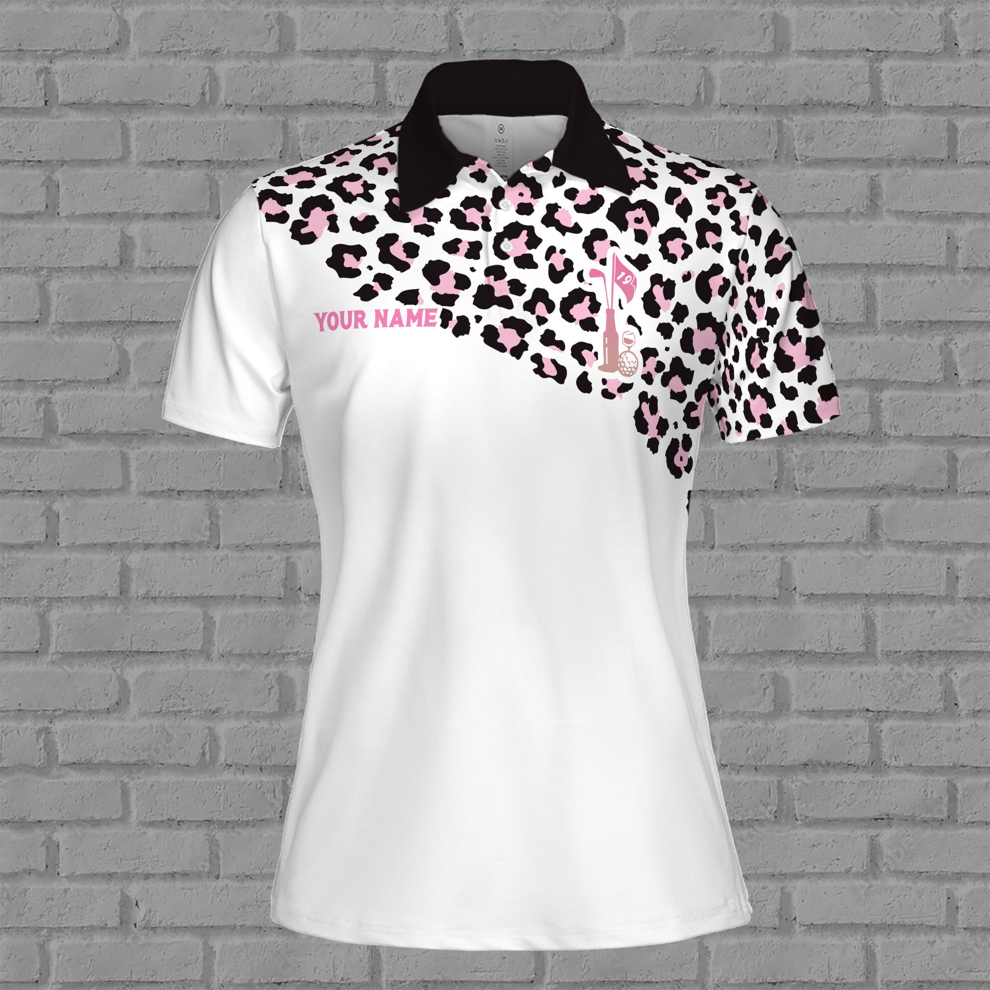 Custom Name Par Then Bar Leopard Flamingo Women Polo Shirt