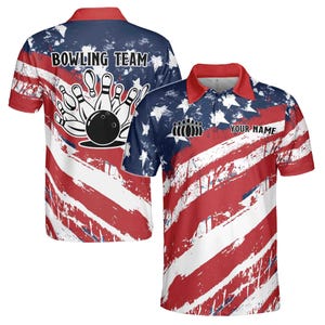 Custom Bowling Sport Patriotic American Flag Men&#39;s Polo Shirt S-5XL