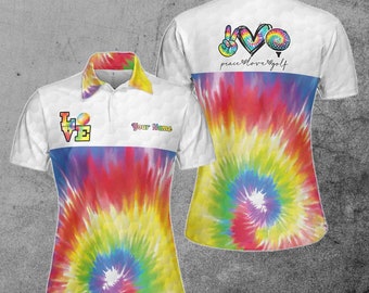 Custom Tie Dye Peace Love Golf Women's Polo Shirt S-5XL