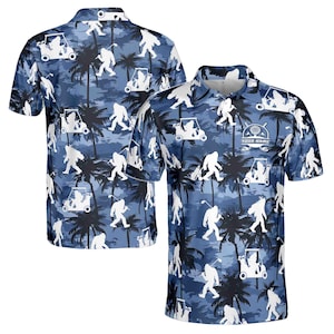 Custom Name Monkey Big Foot Play Golf Palm Tree Pattern Men&#39;s Polo S-5XL