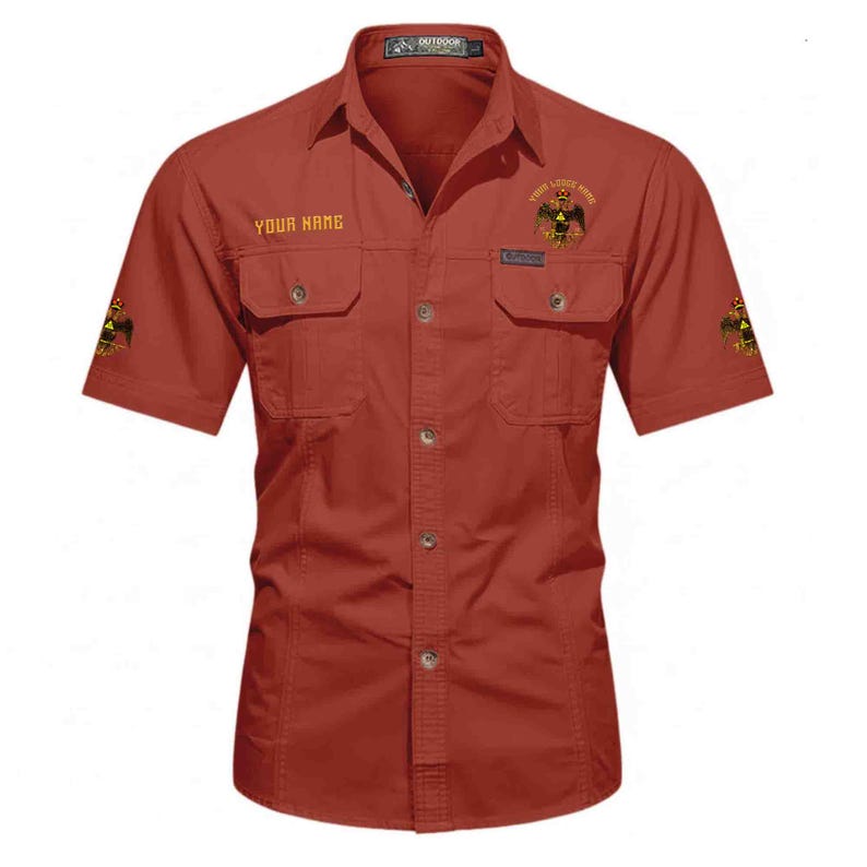 Camisa de trabajo Lodge 33 Wings Down personalizada con nombre, manga corta, algodón, tallas M-5XL Red
