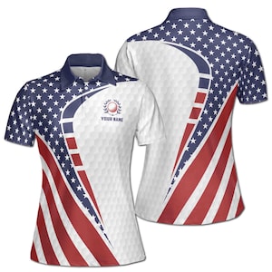 Custom Name Blue Red White America Flag Pattern Women&#39;s Polo Shirt S-5XL