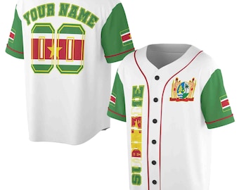 Personalized Name Number Suriname Flag Adult, Youths and Kids Baseball Jersey S-5XL