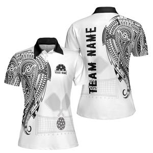 Individuelles Namen Viking Tattoo Tribal Muster Pickleball Damen Polo-Shirt S-5XL