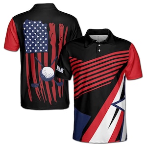 Custom Name Golf American Flag Gift for Golfer Men's Polo Shirt S-5XLL