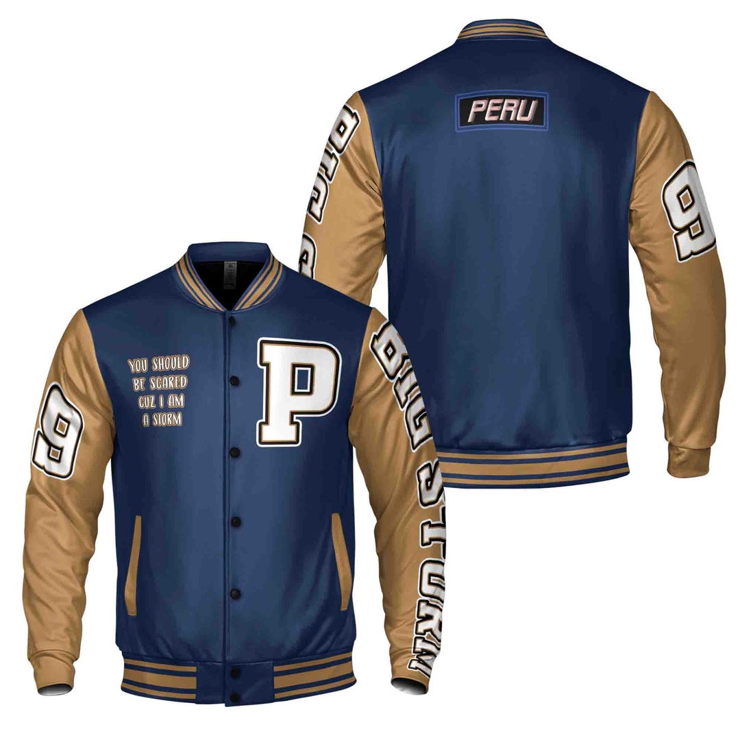 Varsity Letterman Bomber Style Wool & Genuine Leather Sleeves Baseball