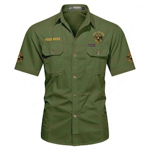 Camisa de trabajo Lodge 33 Wings Down personalizada con nombre, manga corta, algodón, tallas M-5XL Green