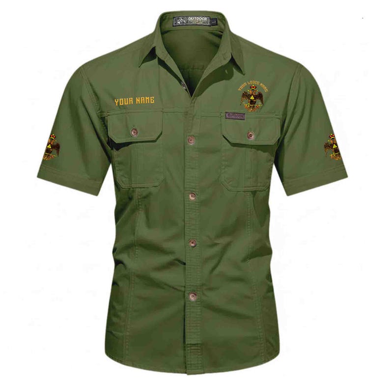 Camisa de trabajo Lodge 33 Wings Down personalizada con nombre, manga corta, algodón, tallas M-5XL Green