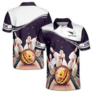 Customized Name Funny Bowling Rolling Strike Men&#39;s Polo Shirt S-5XL