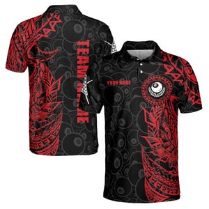 Red Black Tribal Customize Name Billiard Team Gift for Men Billiard Lover 3D Polo Shirt Size S-5XL