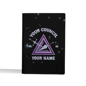 Customized Cryptic Council Symbol Freemasonry Sparkle Black Leather Passport Wallet