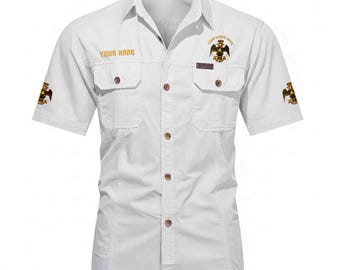 Camisa de trabajo Lodge 33 Wings Down personalizada con nombre, manga corta, algodón, tallas M-5XL