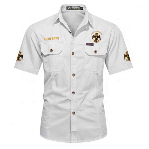 Customized Name Lodge 33 Wings Down Workwear Shirt, Short Sleeve Cotton M-5XL