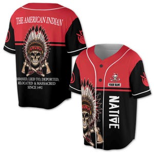 Custom Name Native Amercia Indian Tribal Skull  Baseball Jersey S-5XL