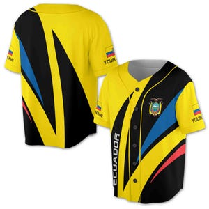 Custom Name Ecuador Coat of Arms Patriotic Ecuador Baseball Jersey S-5XL