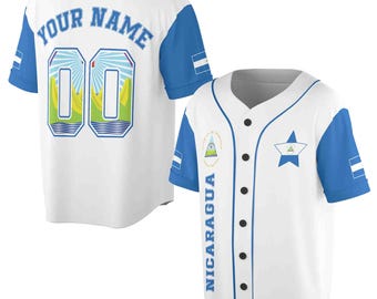 Personalize Name Number Nicaragua Flag Coat Of Arms Baseball Jersey S-5XL