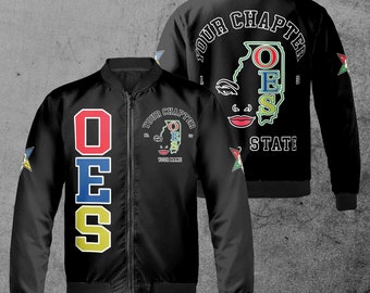 Custom Name Chapter Map Order Of The Eastern Star OES Mason Unisex Bomber Jacket S-5XL