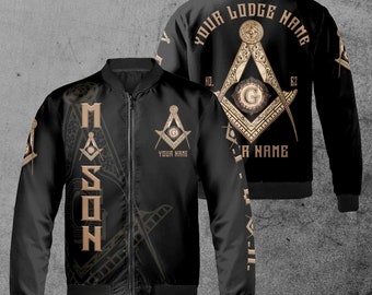 Customize Name, Lodge Name A.F. & A.M. Masonic Freemason Bomber Jacket S-5XL