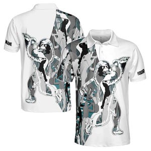 Polo de golf Bigfoot gris con nombre personalizado para hombre tallas S-5XL