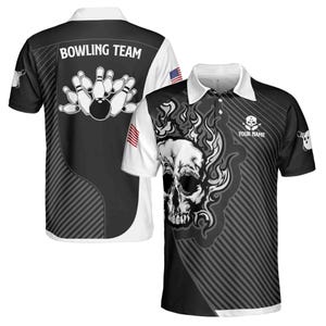 Custom Bowling Skull Pattern Sport Design Men&#39;s Polo Shirt S-5XL