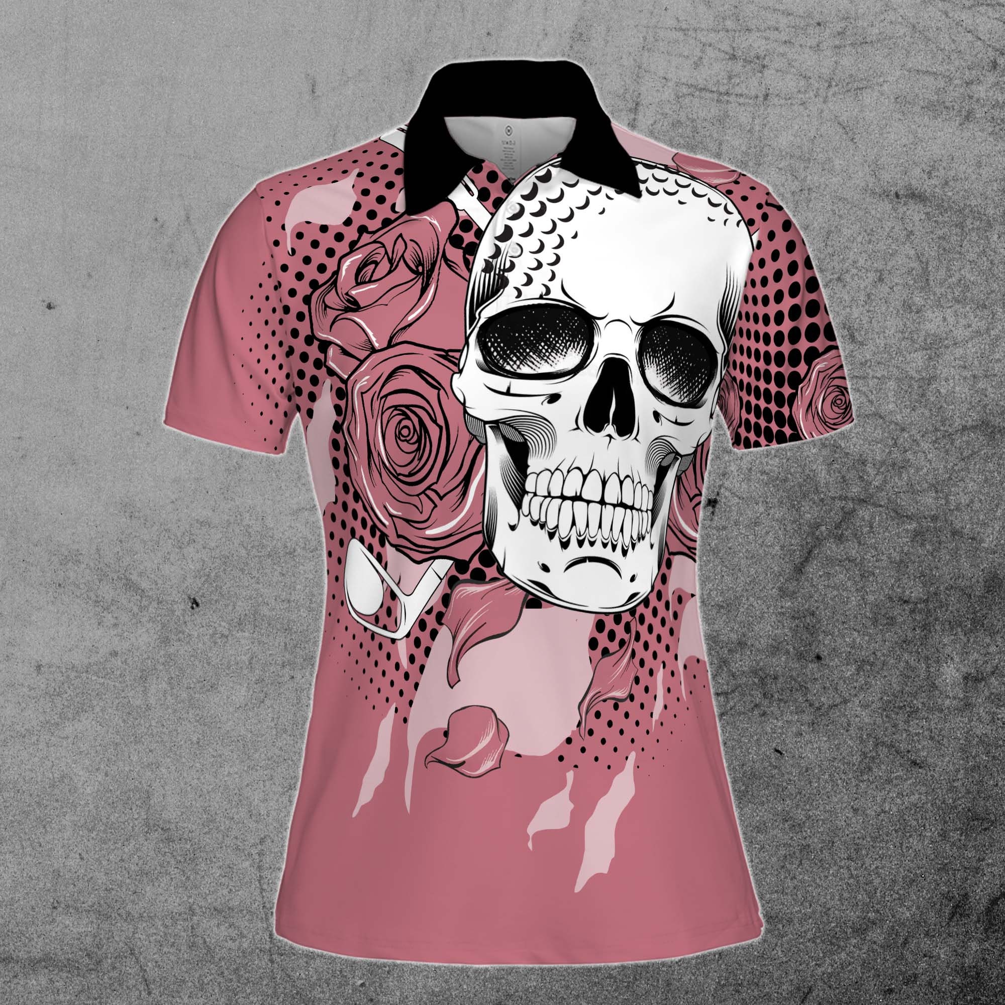 Golf Skull Ladies Rose Golf Women Polo Shirt