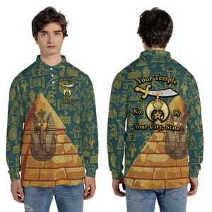 Customized Noble Shriners With Pyramid Desert Long Sleeve Polo Shirt S-5XL