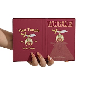 Customize Name Shriners Symbol Freemasonry Noble Pyramid Red Leather Passport Wallet, Freemason Temple Gift