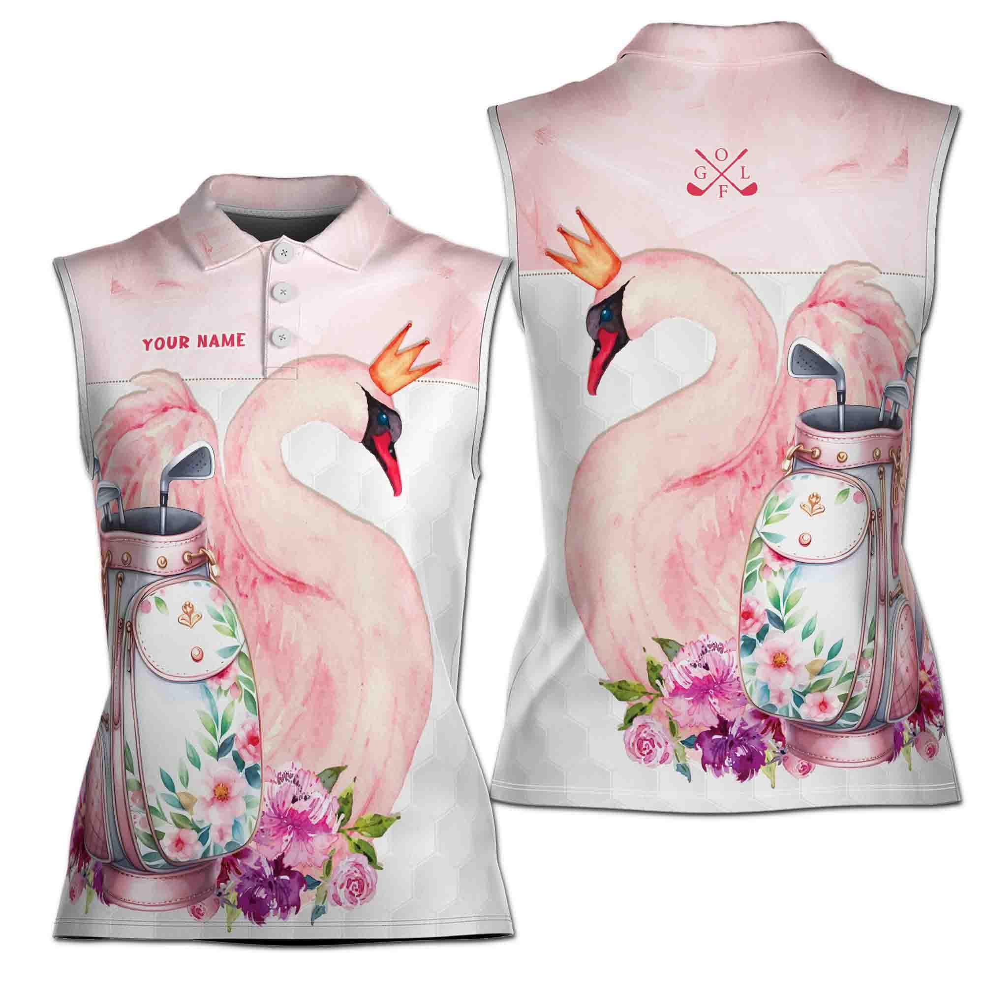 Custom Name Pink Flamingo Flower Pattern Golf Women Sleeveless