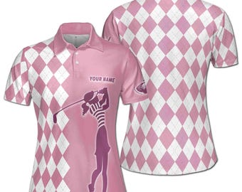 Personalized Pink Plaid Golf Polo Shirt: Women's Athletic Wear