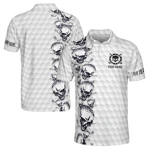 Customize Name Golfing Pattern Skull Golf Team Men's Polo Shirt S-5XL