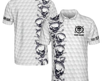 Polo de golf con nombre personalizado y estampado de calavera para hombre (tallas S-5XL)