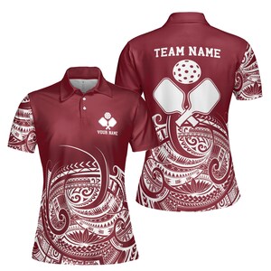Personalisiertes Name Red Viking Tribal Pickleball Damen Poloshirt S-5XL