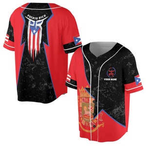 Custom Name Puerto Rico Coat Of Arms Puerto Rico Flag Baseball Jersey S-5XL