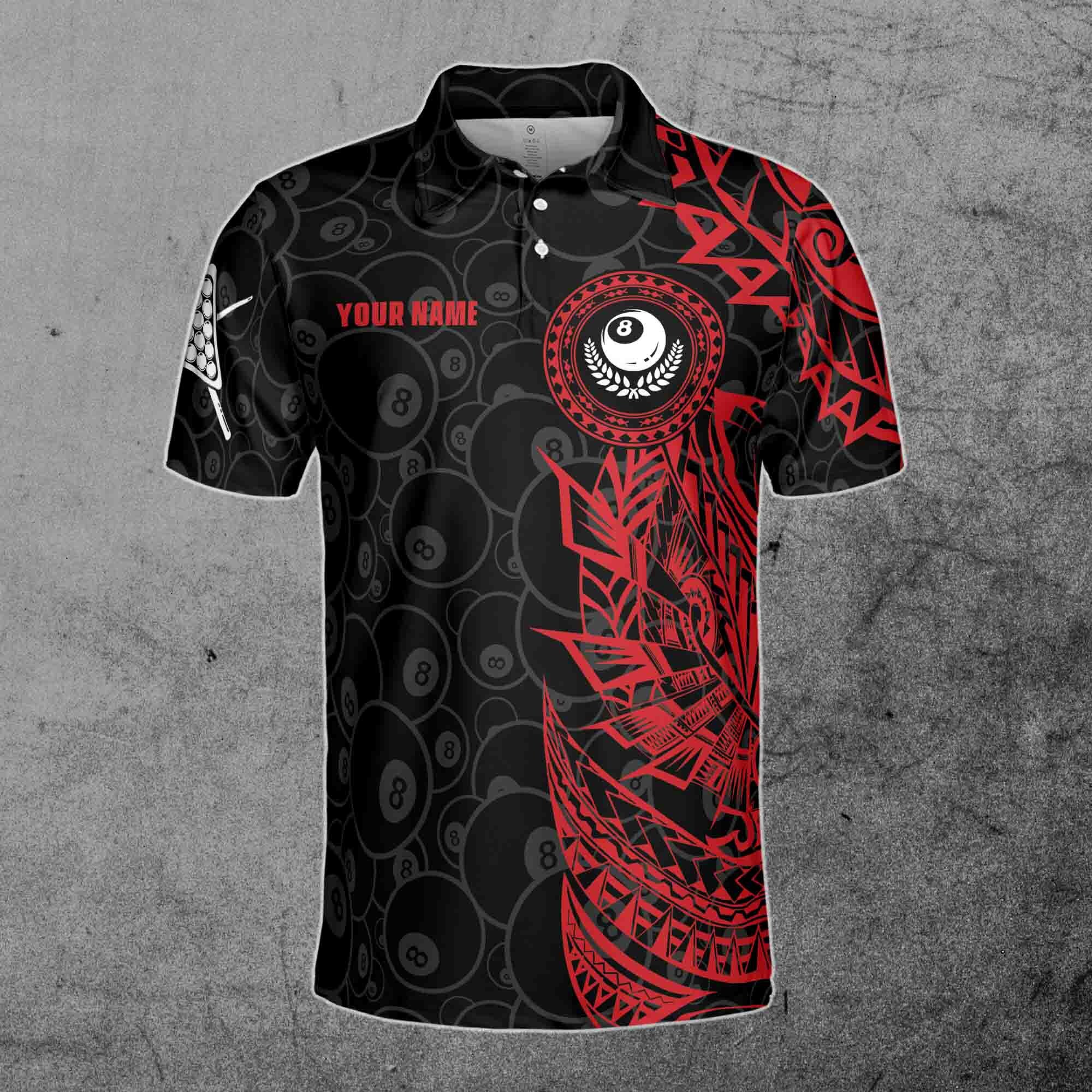 Red Black Tribal Customize Name Billiard Team Polo Shirt