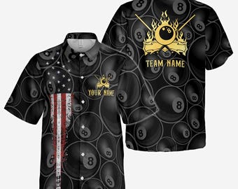 Camisa de hombre con botones, personalizada con nombre y nombre del equipo de billar, tallas S-5XL