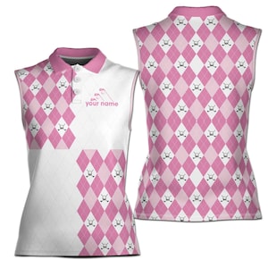 Customize Name and Color Argyle Pattern Addicted Golf 3D Women Sleeveless Polo Size XS-4XL