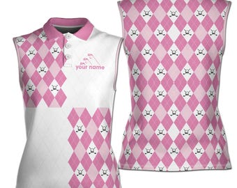 Customize Name and Color Argyle Pattern Addicted Golf 3D Women Sleeveless Polo Size XS-4XL