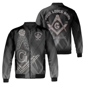 Customize Name Lodge Name Masonic Freemasonry Emblem Mason Unisex Bomber Jacket