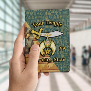 Customize Name Masonic Prince Hall Symbol Freemasonry Black Gold Leather Passport Wallet, Freemason Lodge Gift