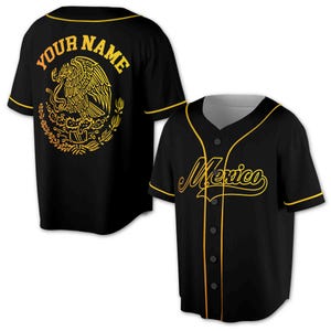 Custom Name Golden Mexico Coat Of Arms Mexico Eagle Baseball Jersey S-5XL