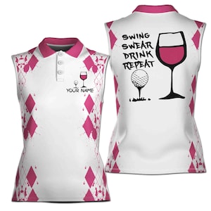 Nom personnalisé Swing Jure boire du golf et du vin 3D Polo sans manches pour femmes, taille XS-4XL