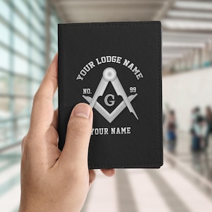 Customized Masonic Symbol Freemasonry Simple Black Leather Passport Wallet