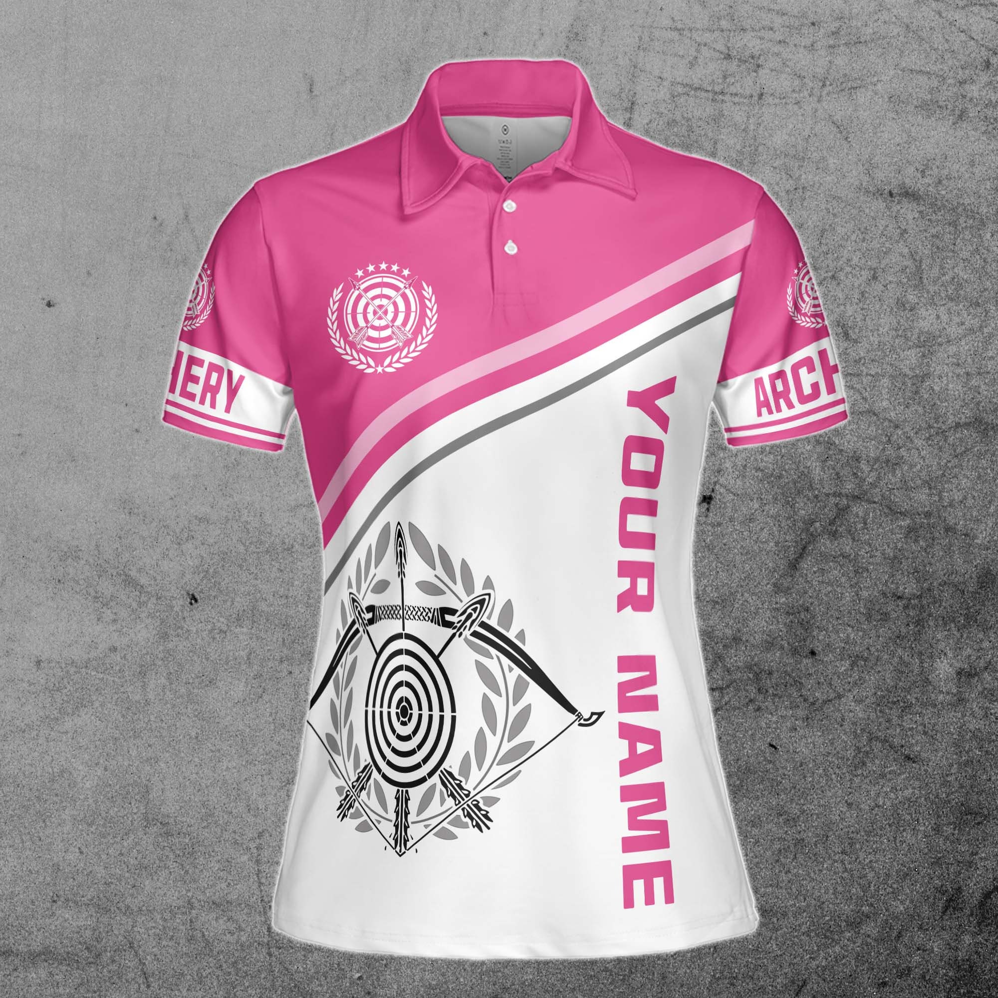 Personalized Name Pink White Archery Women Polo Shirt