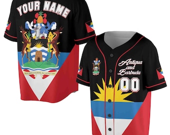 Camiseta de béisbol personalizada con la bandera de Antigua y Barbuda para adultos, jóvenes y niños (tallas S-5XL)