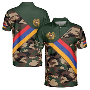 Customize Name Armenia Flag Camouflage Army 3D All Over Print Polo Shirt Size S-5XL