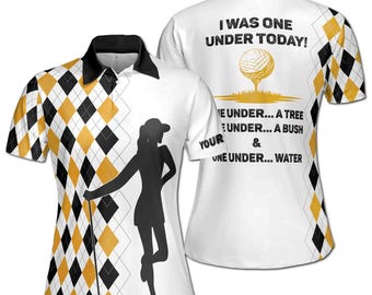 Custom Name Multi-color Argyle Golfer Silhouette Women's Polo