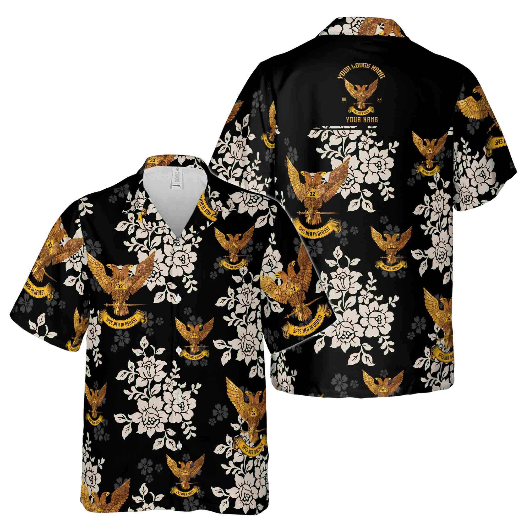 Discover Customized 32nd Degree Double-Headed Eagle Wings Up Hawaiian Shirt Tropical Floral