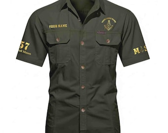 Ropa de trabajo masónica Prince Hall 357 personalizada con nombre, logia y número, manga corta, tallas M-5XL