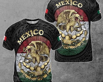 3D All Over Print Mexico Flag Aztec Eagle Pattern 3D T-Shirt S-5XL